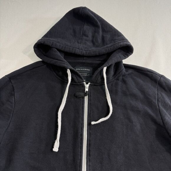 Allsaints Mens Cotton Full Zip Cotton Black Rhythm Hoodie Size Medium - Picture 8 of 9